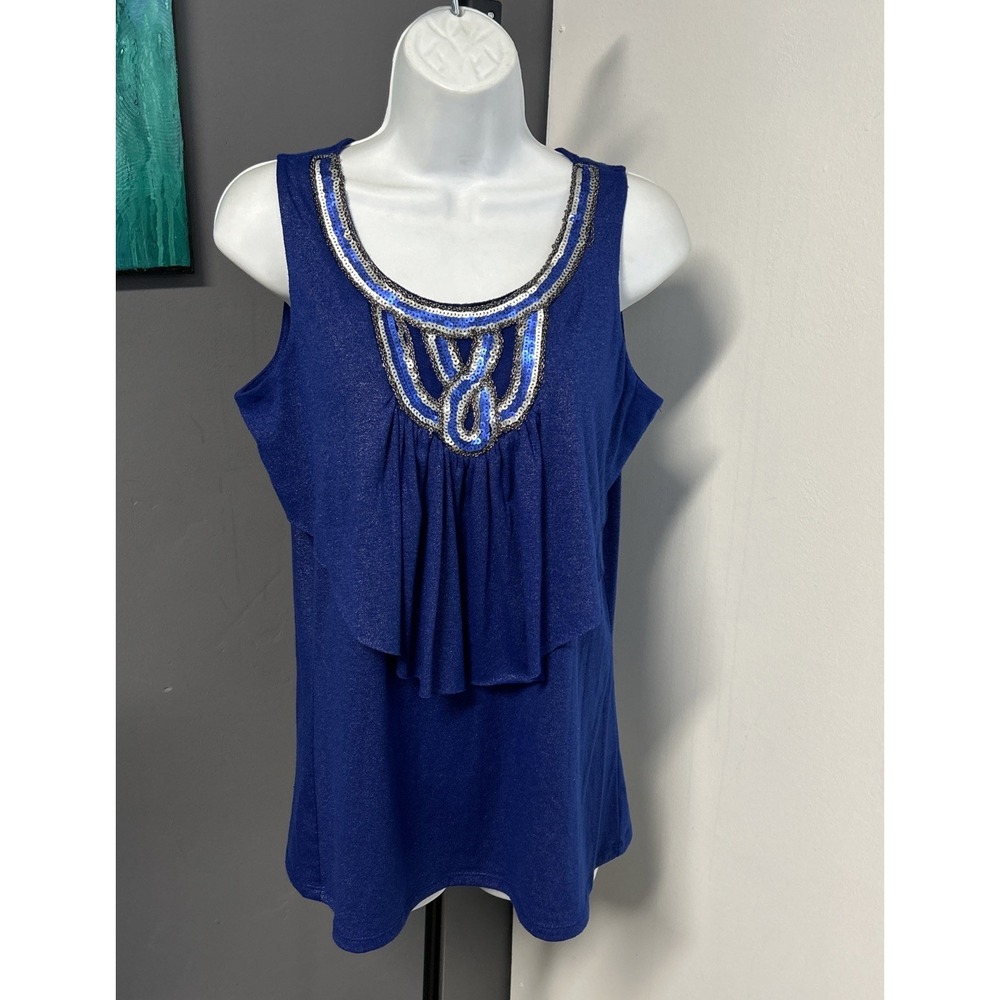 Covington Women's Medium Metallic Tiered Sequin Top Shell Sleeveless Coquette